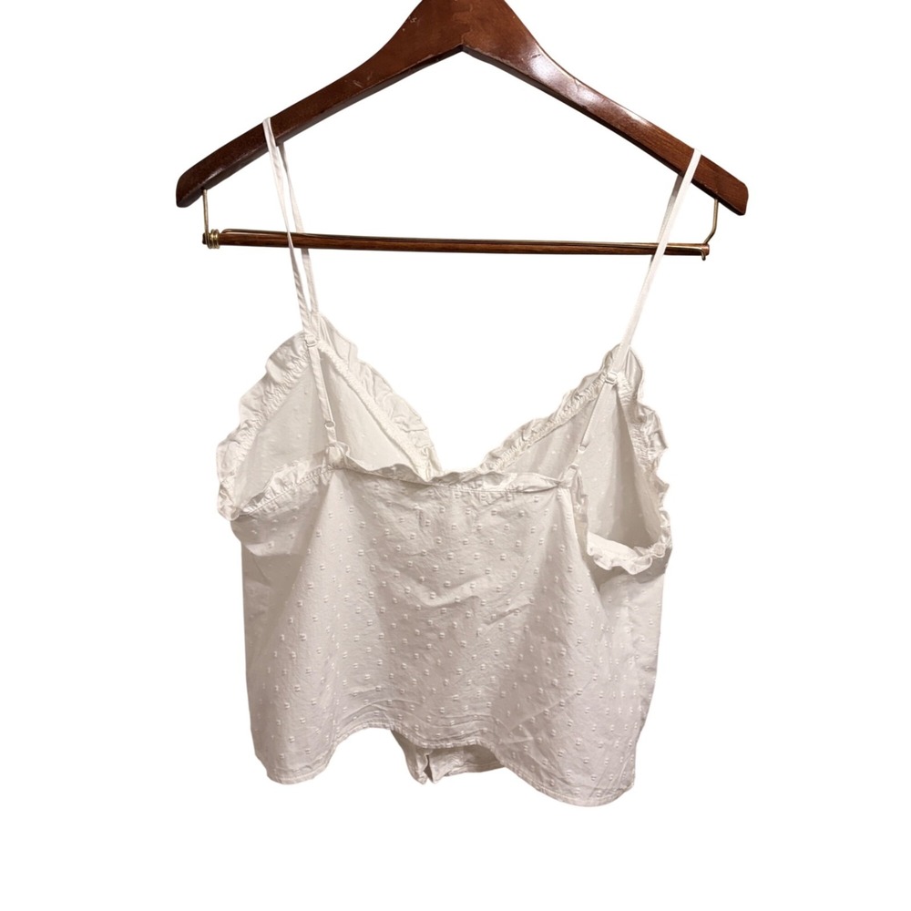 White Eyelet Top Ruffled Trim Spaghetti Straps Front Tie Sz M Coquette Fairycore - Picture 6 of 11